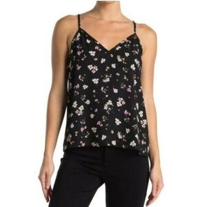 Black floral sleeveless blouse top adjustable spaghetti straps vneck cami